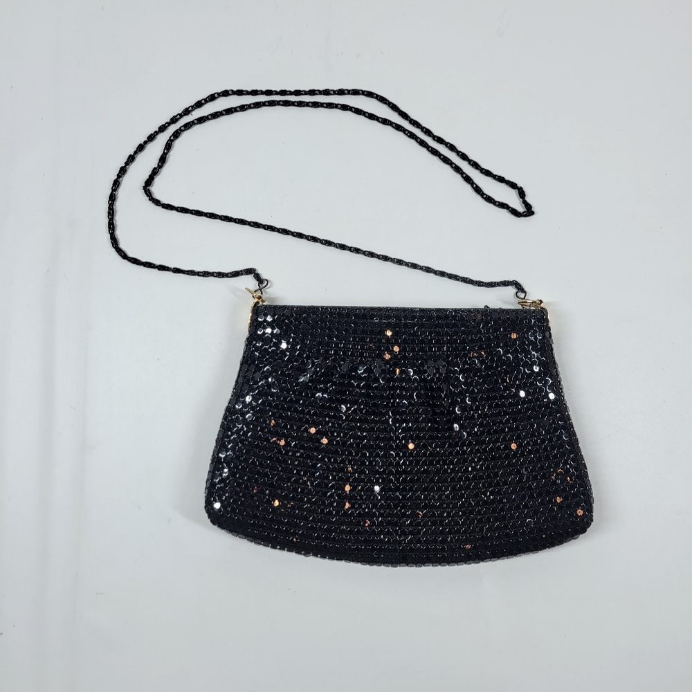 Small Black Metal Paillettes Cocktail Bag